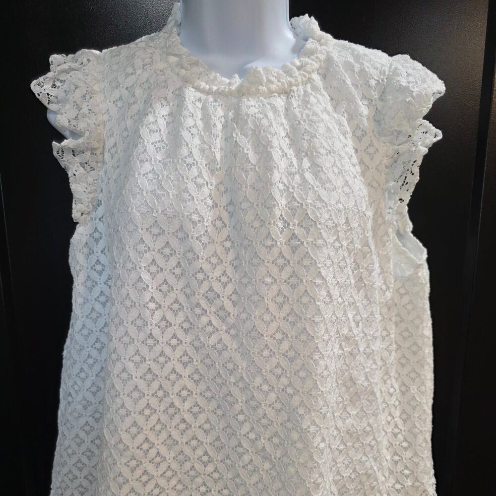 Ces Femme White Crochet Lace Top Sz L